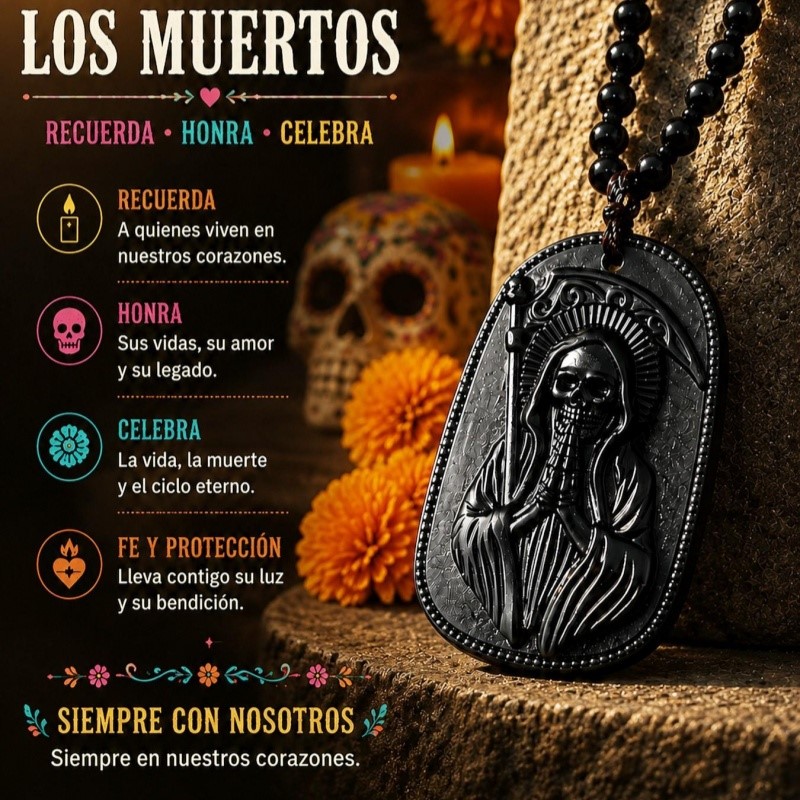 Vintage Fashion Tags - Santa Muerte Sculpture Dog Tag Necklace