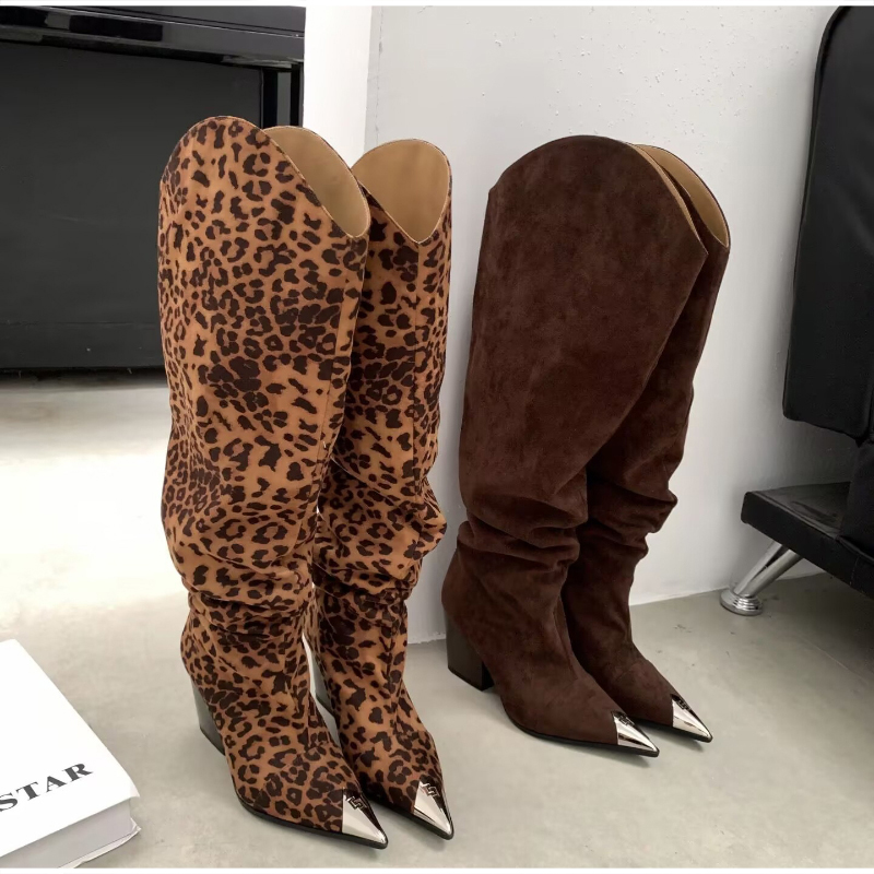 Vintage Fashion Boots - Leopard Print Vintage Pleated Soft Boots