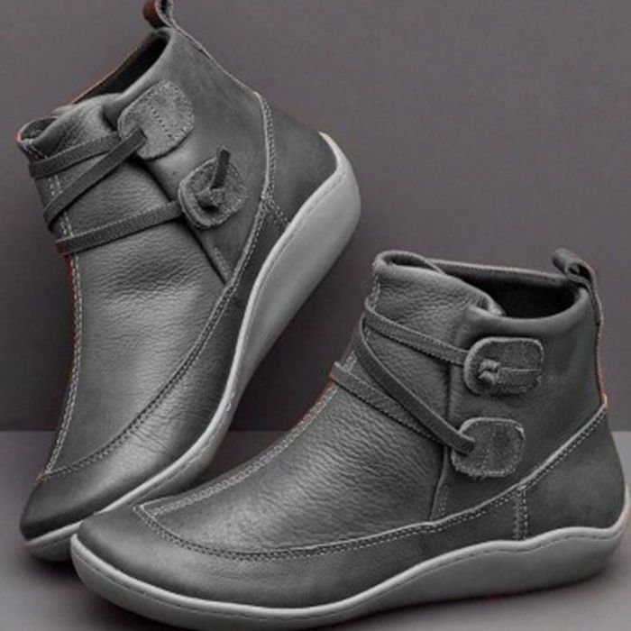Women Vintage Round Toe PU Lea - Vintage Fashion For Mens 评论和价格
