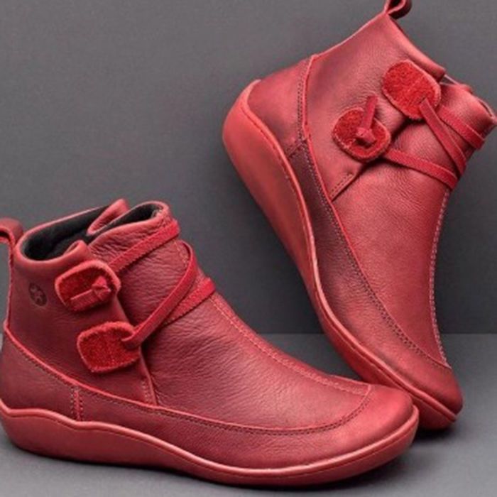 Women Vintage Round Toe PU Lea - Vintage Fashion For Mens 评论和价格