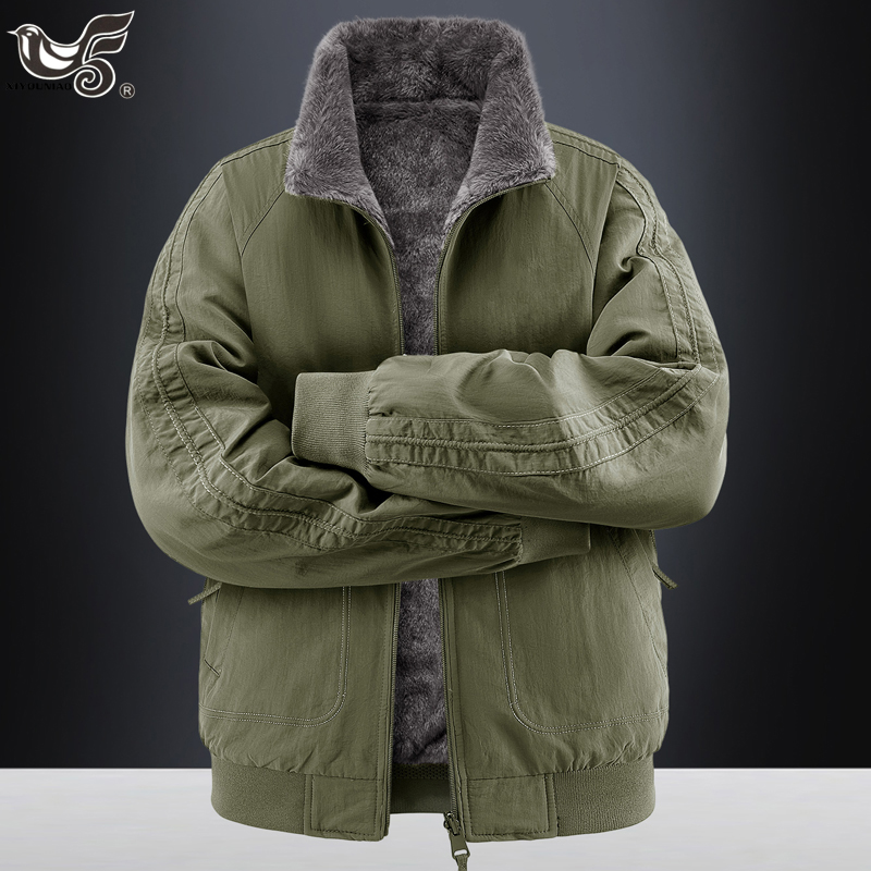 Men Parkas Thick Warm Reversib - Varsity Jacket Wool 评论和价格