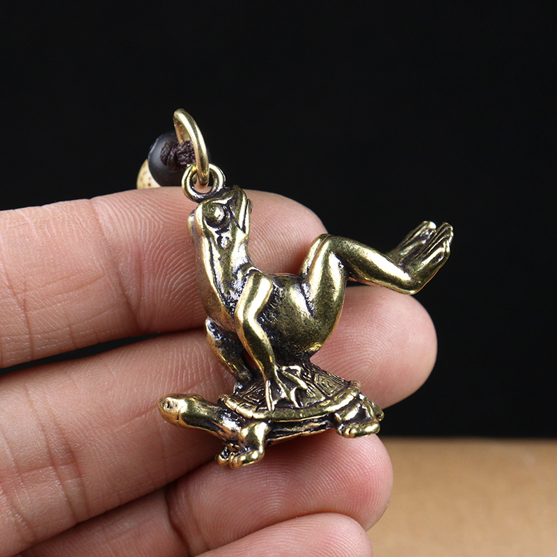 Copper Turtle Carrying Frog Ke - Vintage Fashion Ornaments 评论和价格