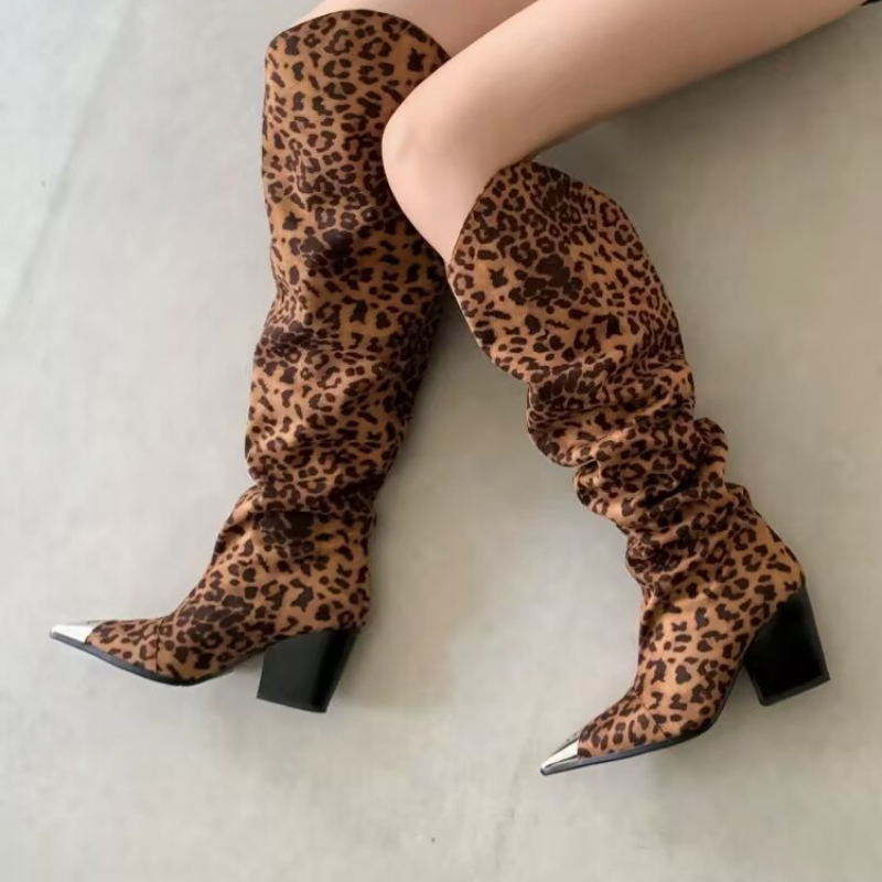 Leopard Print Vintage Pleated  - Vintage Fashion Boots 评论和价格
