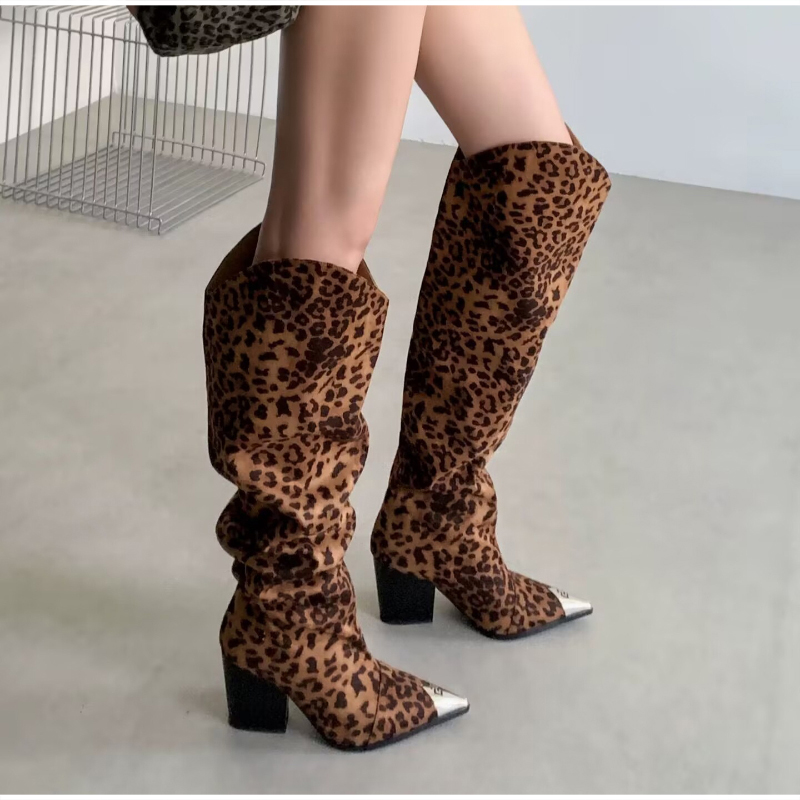 Leopard Print Vintage Pleated  - Vintage Fashion Boots 评论和价格