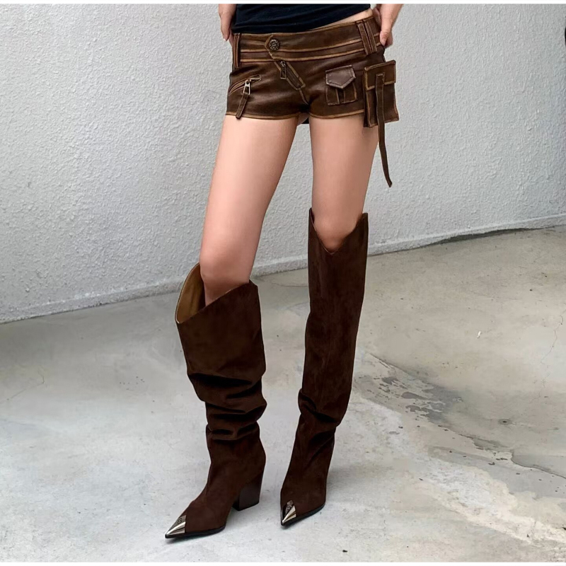 Leopard Print Vintage Pleated  - Vintage Fashion Boots 评论和价格
