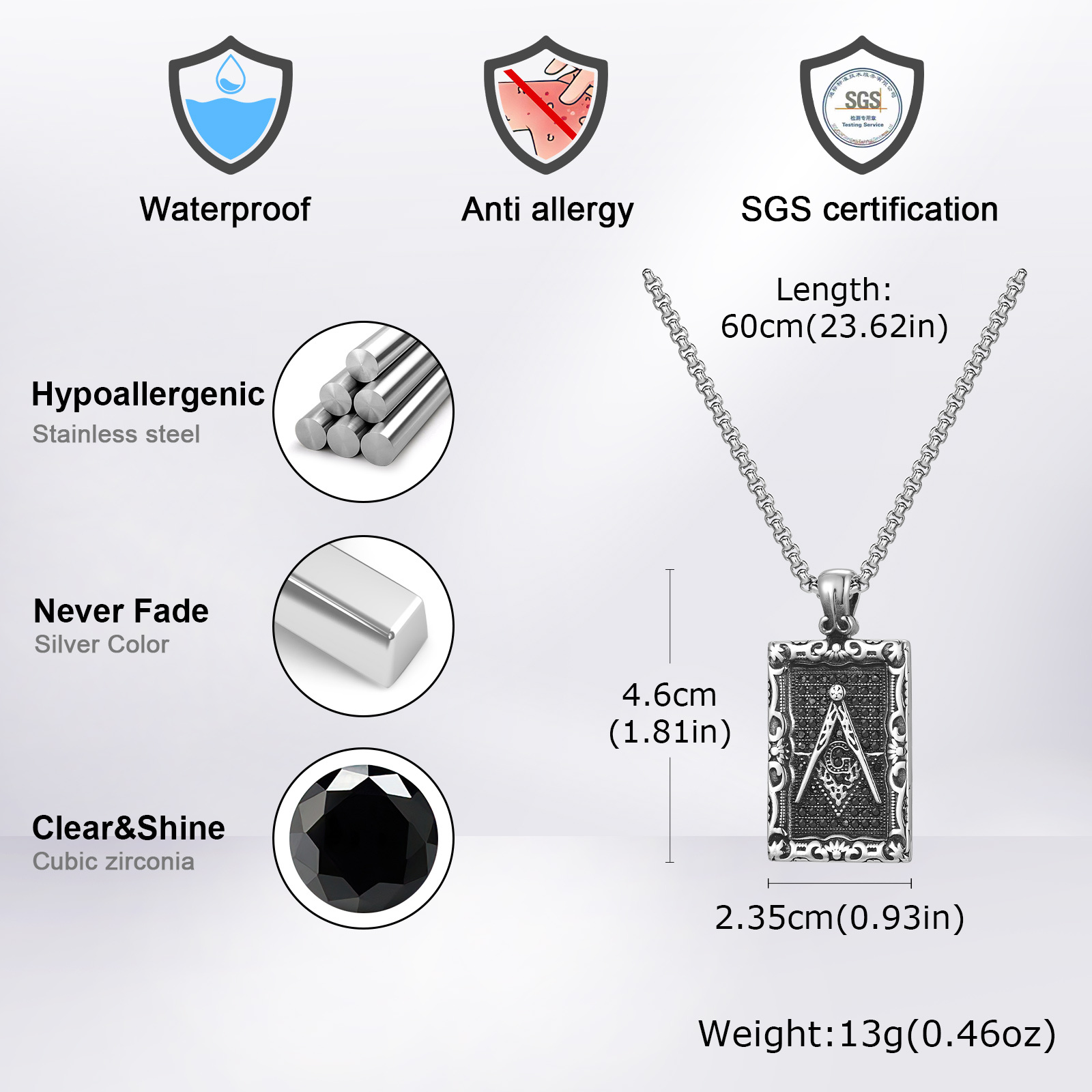 Freemason Square Pendant Neckl - Vintage Fashion Tags 评论和价格